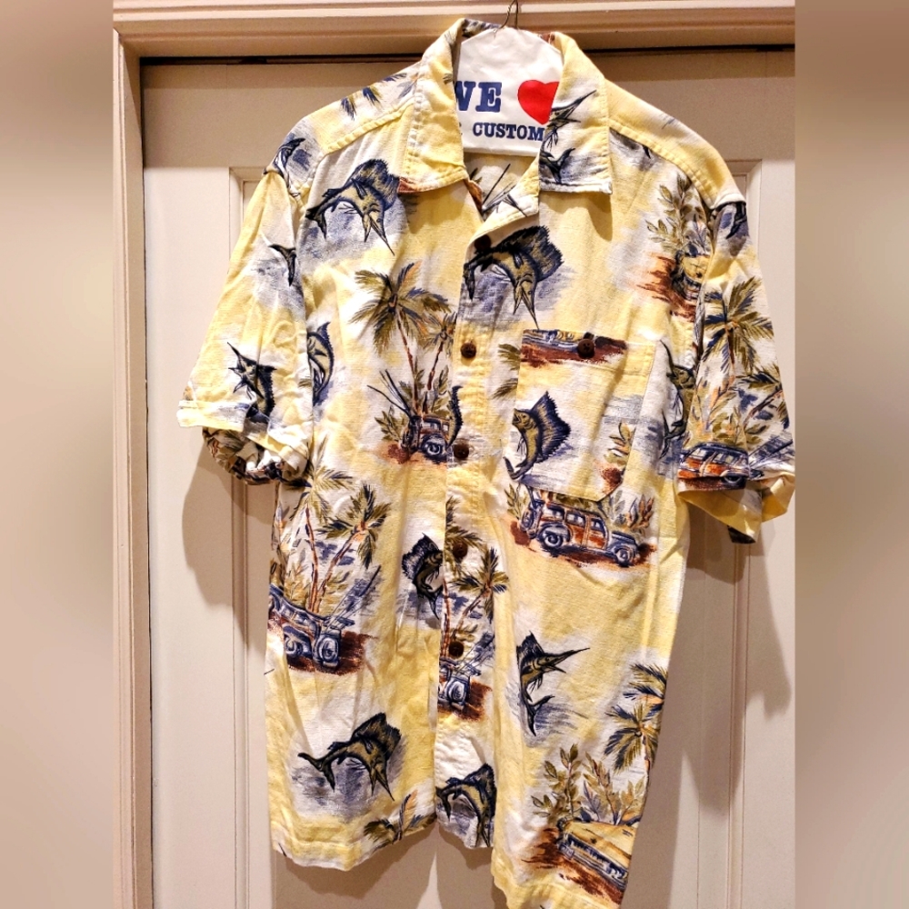 Blue Marlin men's button down yellow cotton shirt